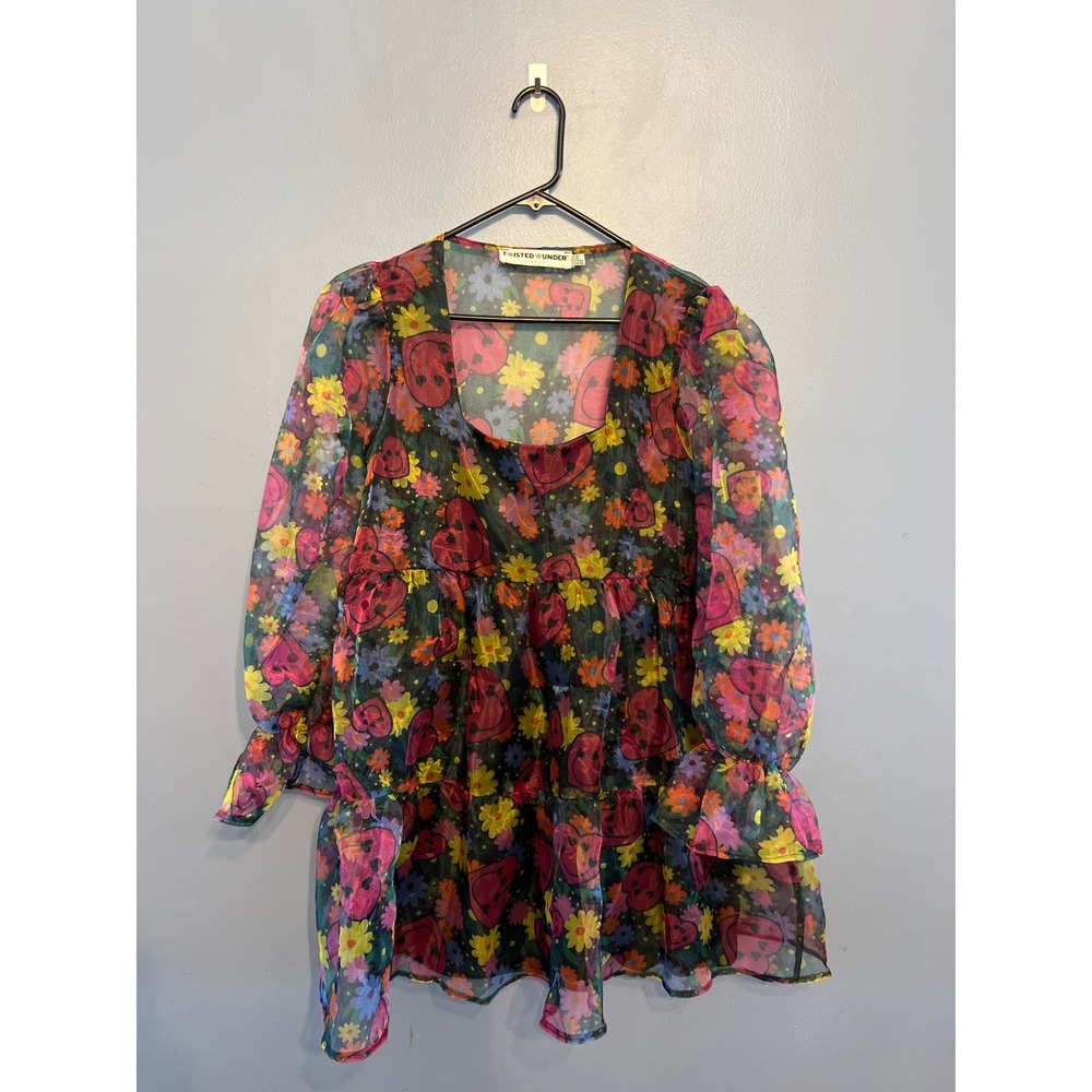 Twisted Wunder Dolly Smiley Dress In Print Organza Women's SZ US 10 Colorful Fun